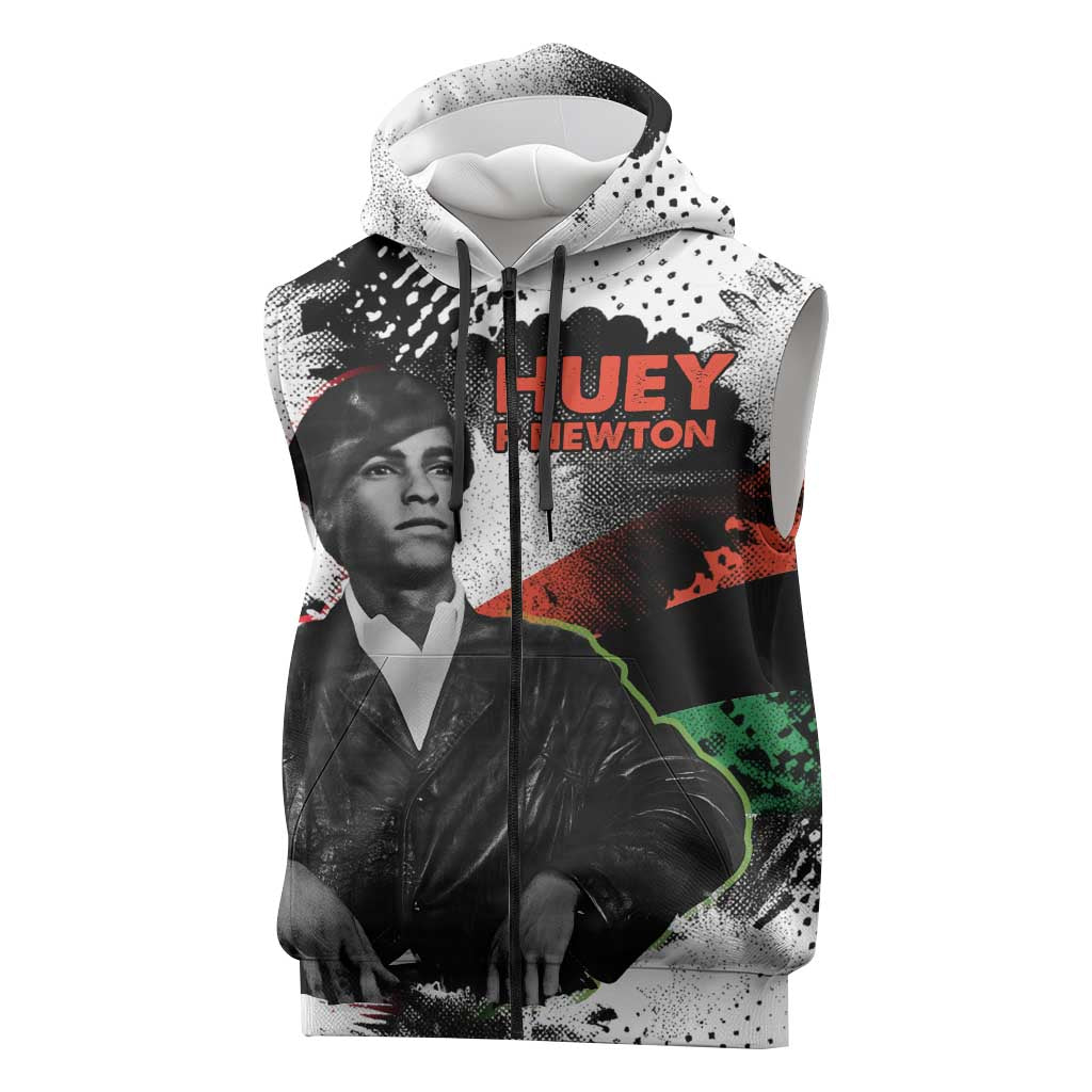 Huey P. Newton Sleeveless Zip Hoodie Revolutionary Portrait - Panther Graphic Surrender to the Revolution Quote - African Pride