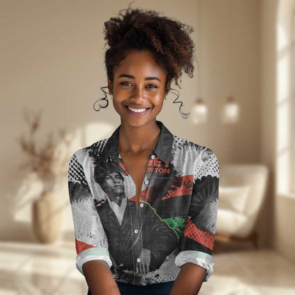 Huey P. Newton Women Casual Shirt Revolutionary Portrait - Panther Graphic Surrender to the Revolution Quote - African Pride