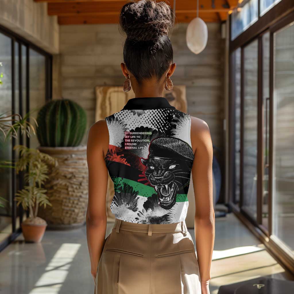 Huey P. Newton Women Sleeveless Polo Shirt Revolutionary Portrait - Panther Graphic Surrender to the Revolution Quote - African Pride