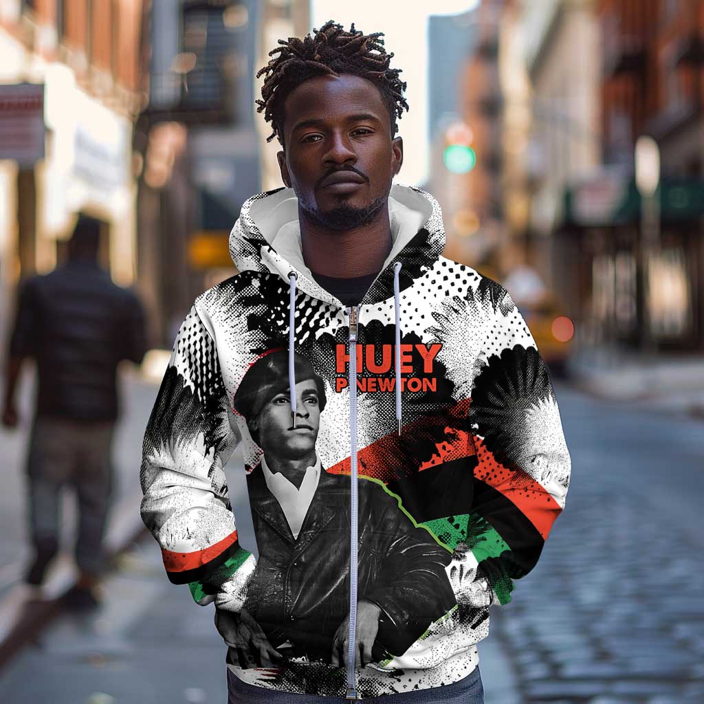 Huey P. Newton Zip Hoodie Revolutionary Portrait - Panther Graphic Surrender to the Revolution Quote - African Pride