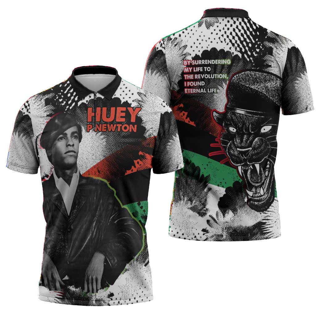 Huey P. Newton Zipper Polo Shirt Revolutionary Portrait - Panther Graphic Surrender to the Revolution Quote - African Pride