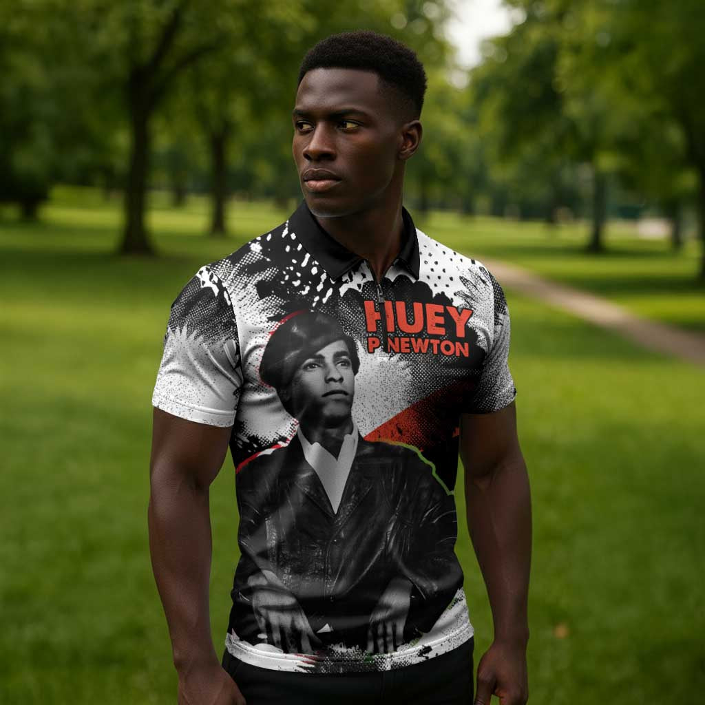 Huey P. Newton Zipper Polo Shirt Revolutionary Portrait - Panther Graphic Surrender to the Revolution Quote - African Pride