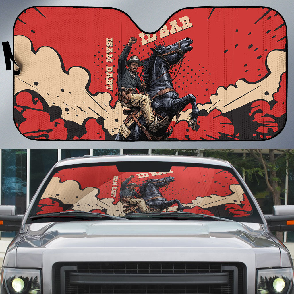 Isom Dart Black Cowboy Auto Sun Shade Wild West Outlaw Vintage Comic Art