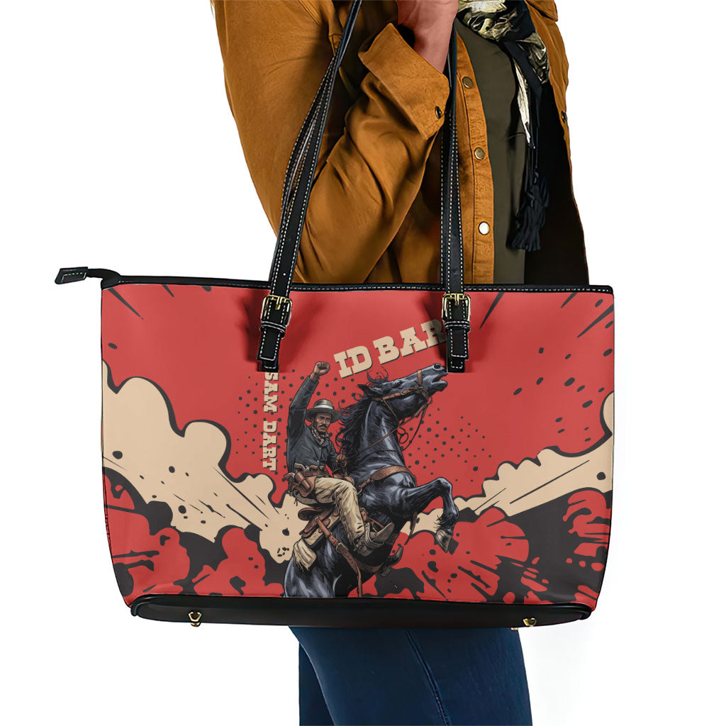 Isom Dart Black Cowboy Leather Tote Bag Wild West Outlaw Vintage Comic Art
