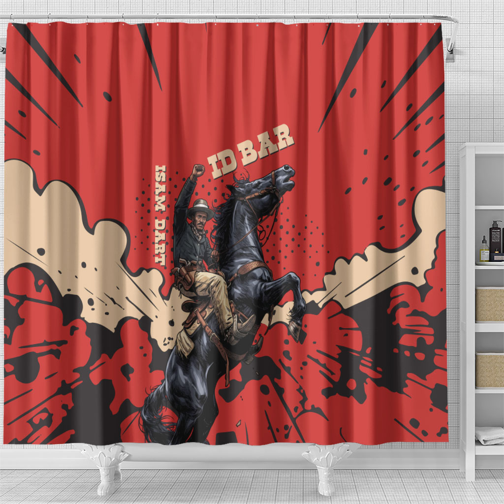 Isom Dart Black Cowboy Shower Curtain Wild West Outlaw Vintage Comic Art