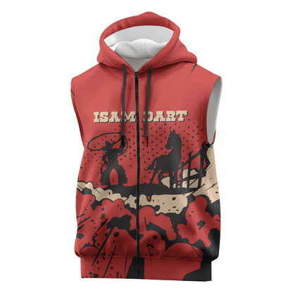 Isom Dart Black Cowboy Sleeveless Zip Hoodie Wild West Outlaw Vintage Comic Art