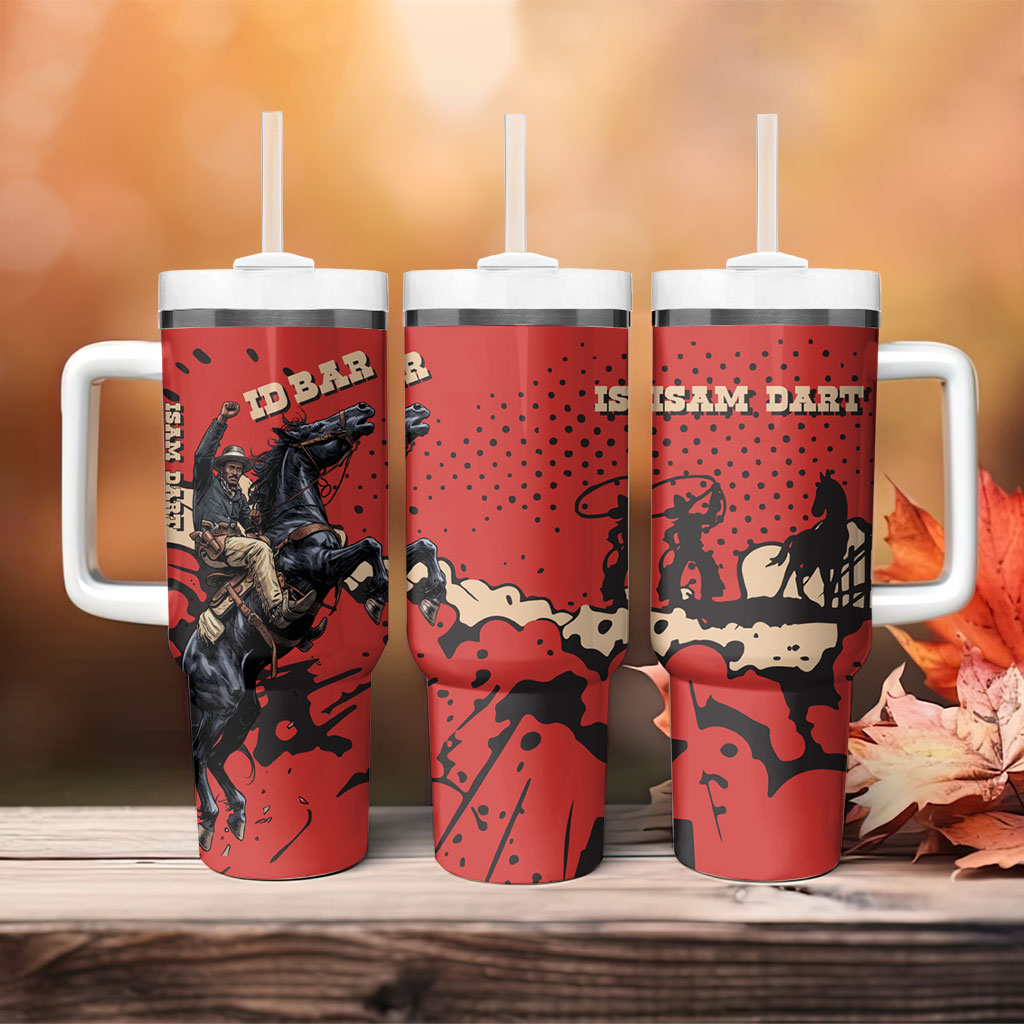 Isom Dart Black Cowboy Tumbler With Handle Wild West Outlaw Vintage Comic Art