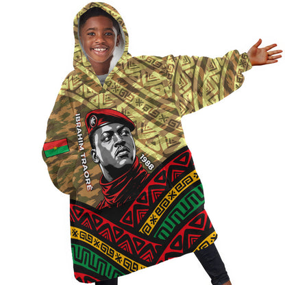 Ibrahim Traore Burkina Faso Kid Wearable Blanket Hoodie West African Revolutionary Art
