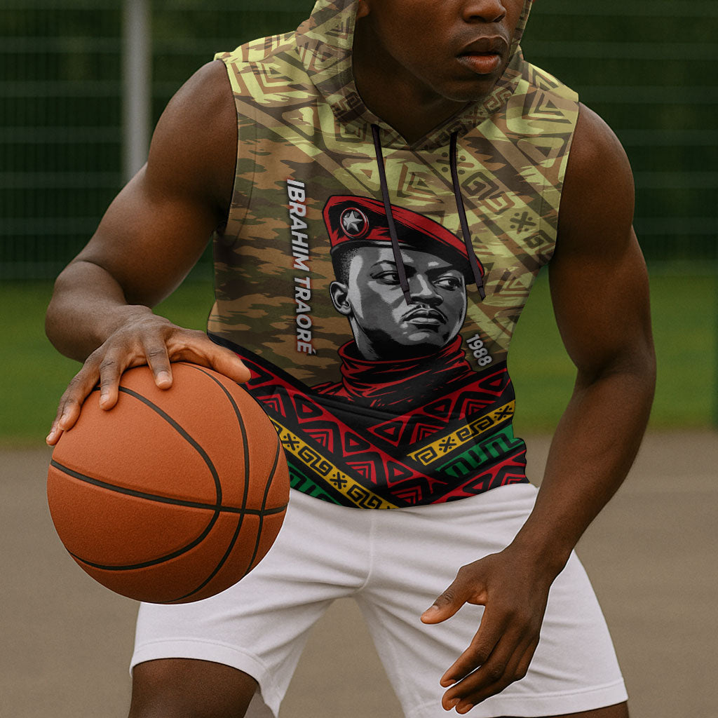 Ibrahim Traore Burkina Faso Sleeveless Hoodie West African Revolutionary Art