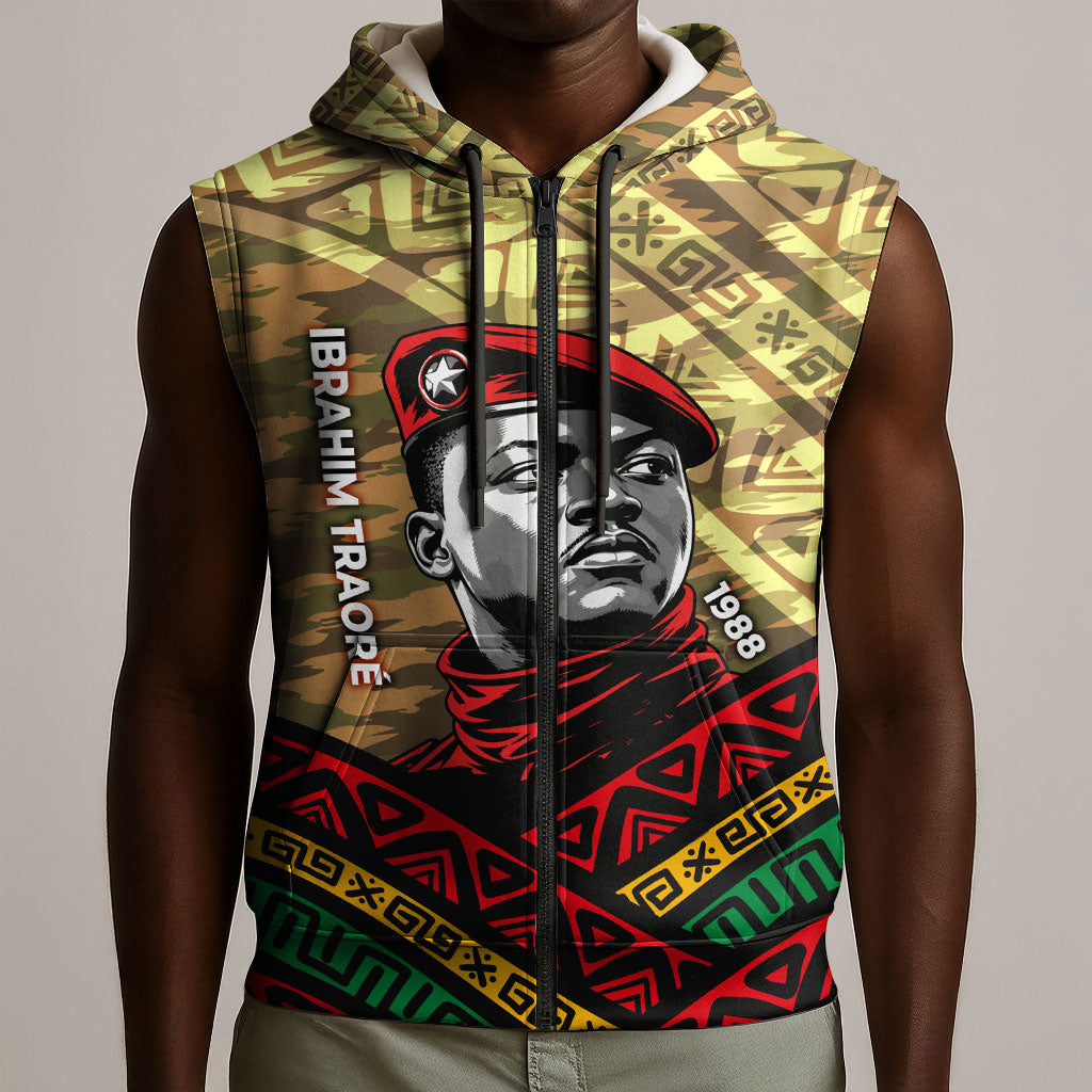 Ibrahim Traore Burkina Faso Sleeveless Zip Hoodie West African Revolutionary Art