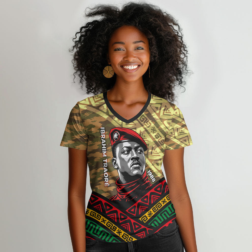 Ibrahim Traore Burkina Faso Women V-Neck T-Shirt West African Revolutionary Art