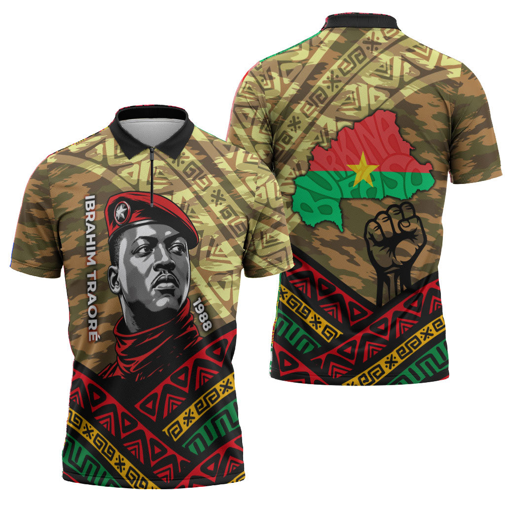 Ibrahim Traore Burkina Faso Zipper Polo Shirt West African Revolutionary Art