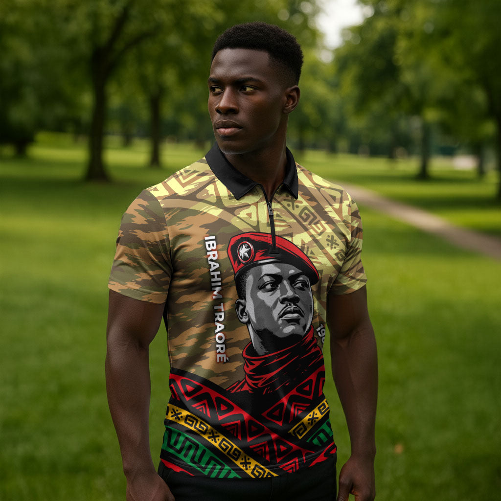 Ibrahim Traore Burkina Faso Zipper Polo Shirt West African Revolutionary Art