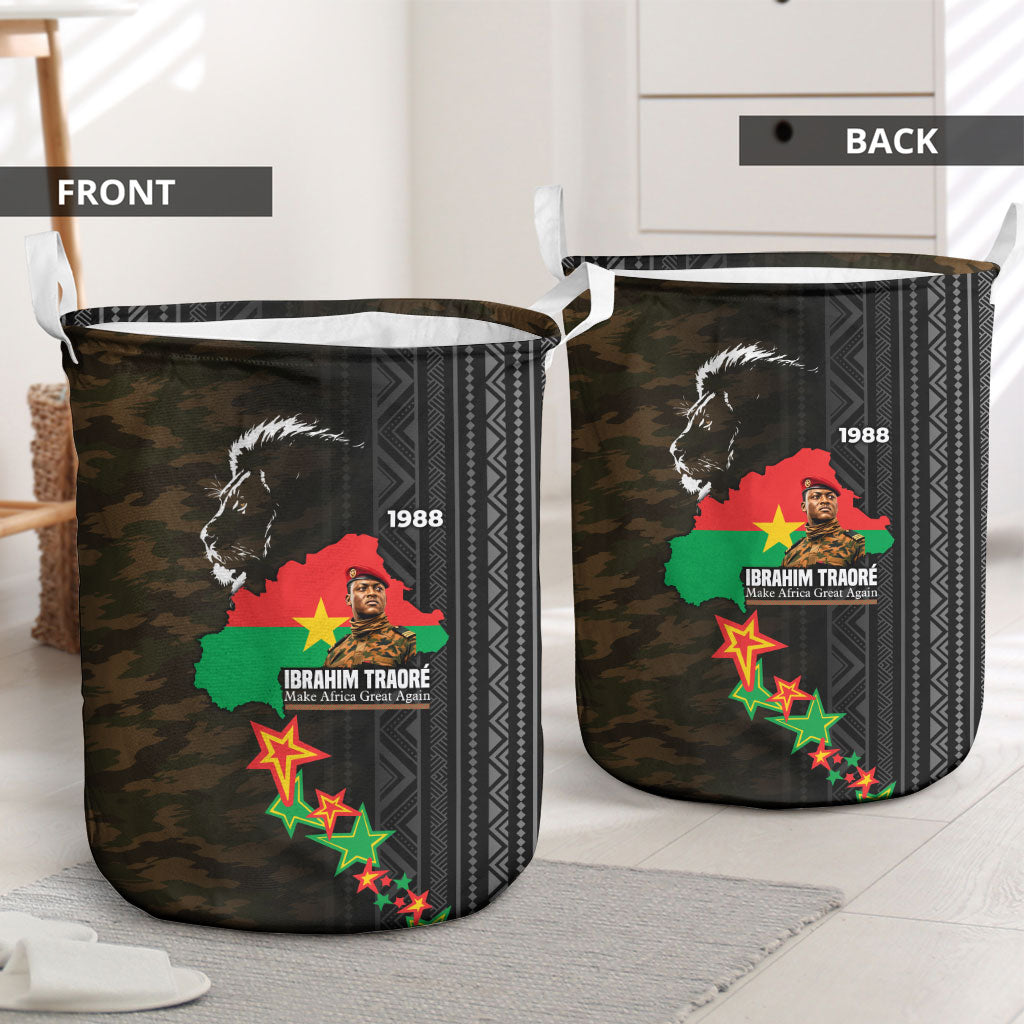 Ibrahim Traore Burkina Faso Make Africa Great Again Laundry Basket West African Patriotic Military Tribal Patterns