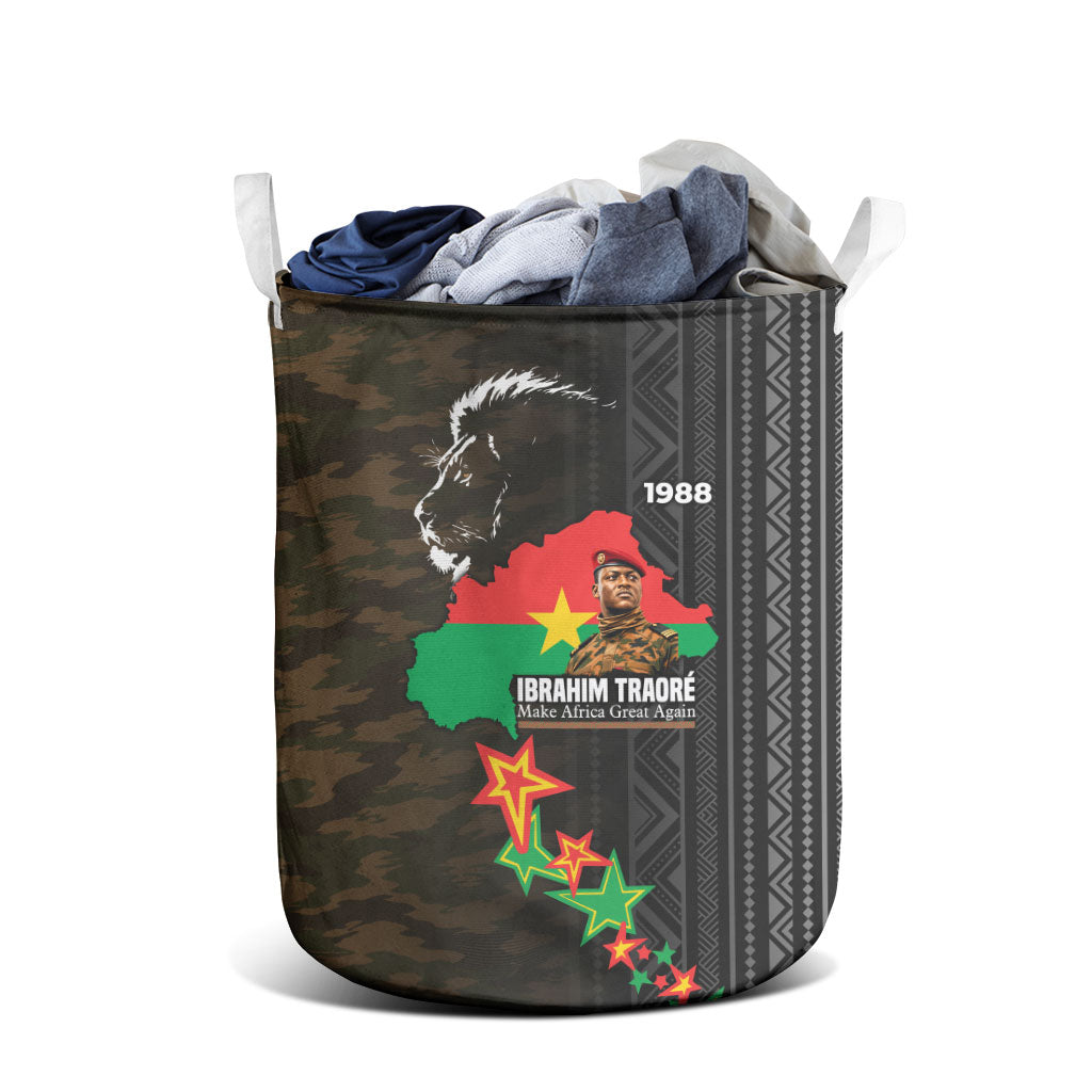 Ibrahim Traore Burkina Faso Make Africa Great Again Laundry Basket West African Patriotic Military Tribal Patterns