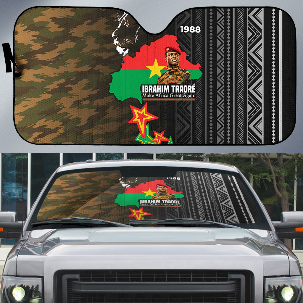 Ibrahim Traore Burkina Faso Make Africa Great Again Auto Sun Shade West African Patriotic Military Tribal Patterns