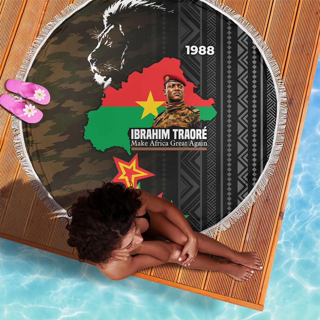 Ibrahim Traore Burkina Faso Make Africa Great Again Beach Blanket West African Patriotic Military Tribal Patterns