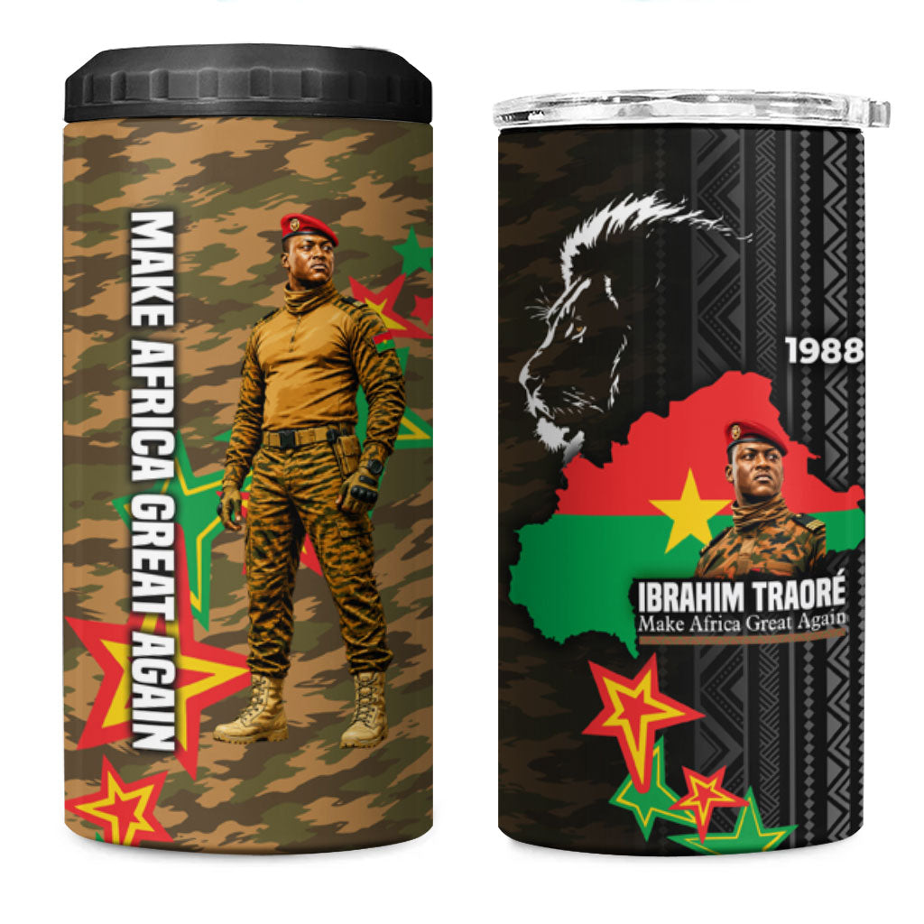 Ibrahim Traore Burkina Faso Make Africa Great Again 4 in 1 Can Cooler Tumbler West African Patriotic Military Tribal Patterns