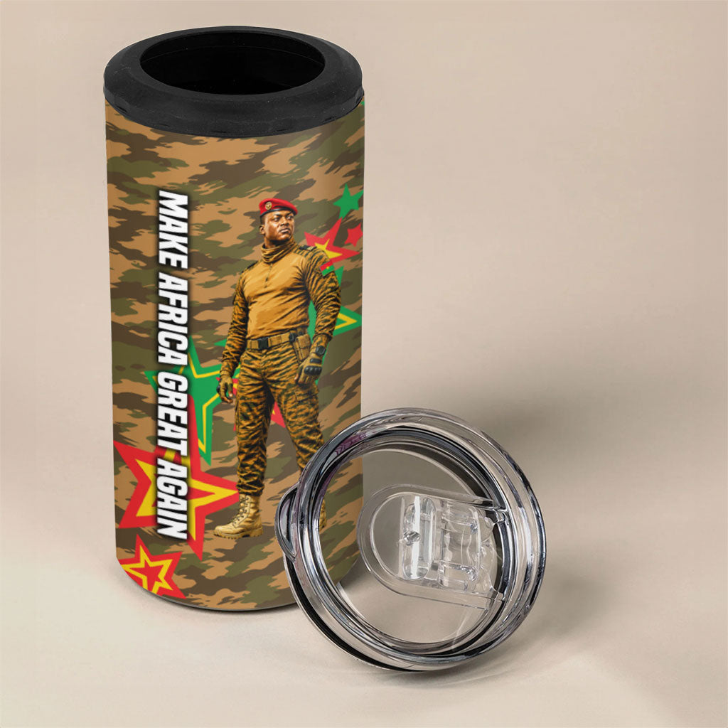 Ibrahim Traore Burkina Faso Make Africa Great Again 4 in 1 Can Cooler Tumbler West African Patriotic Military Tribal Patterns