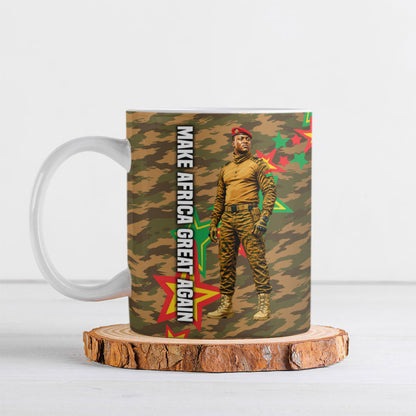 Ibrahim Traore Burkina Faso Make Africa Great Again Ceramic Mug West African Patriotic Military Tribal Patterns
