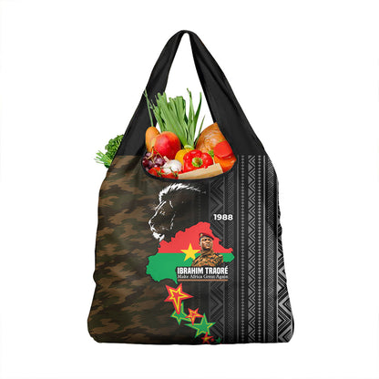 Ibrahim Traore Burkina Faso Make Africa Great Again Grocery Bag West African Patriotic Military Tribal Patterns
