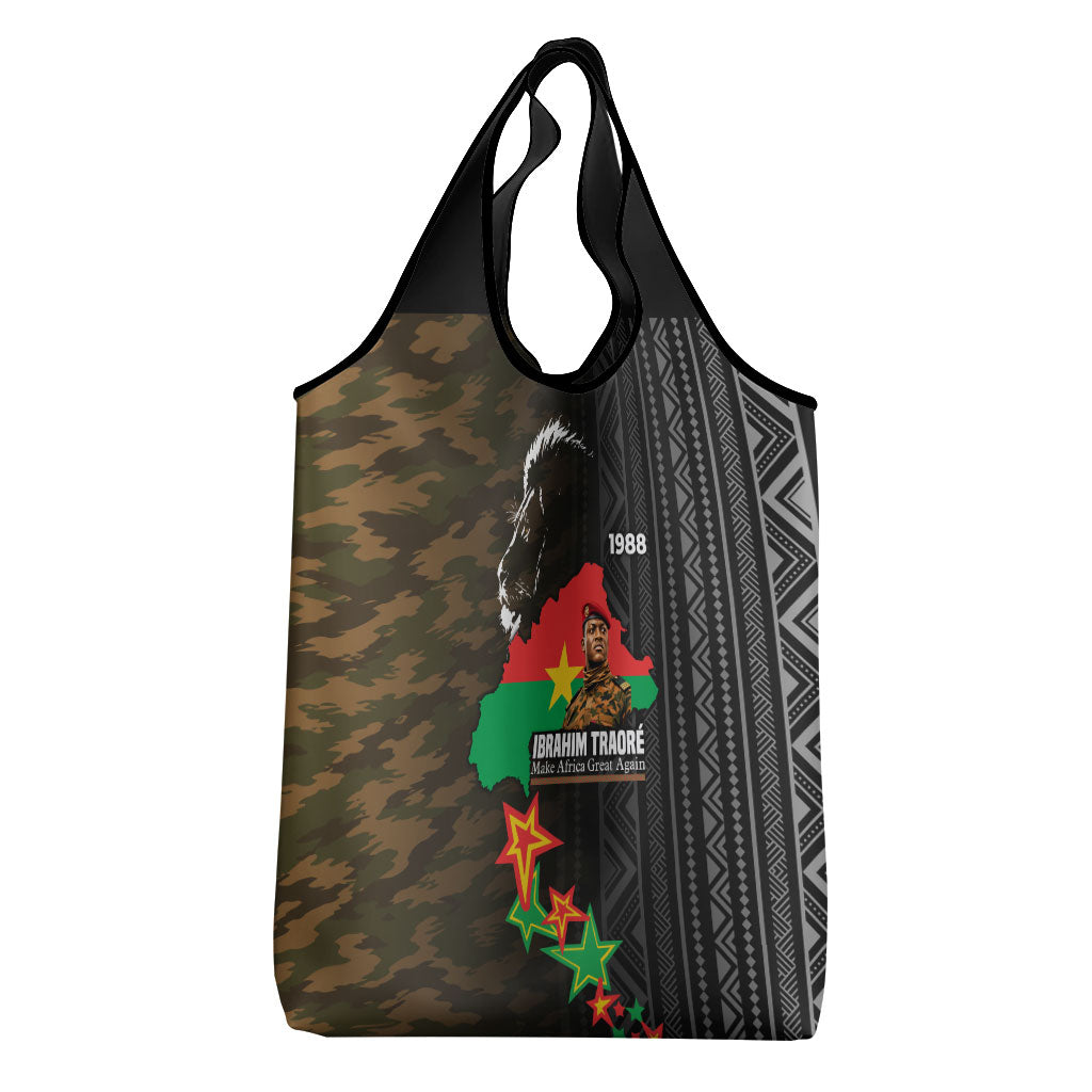 Ibrahim Traore Burkina Faso Make Africa Great Again Grocery Bag West African Patriotic Military Tribal Patterns