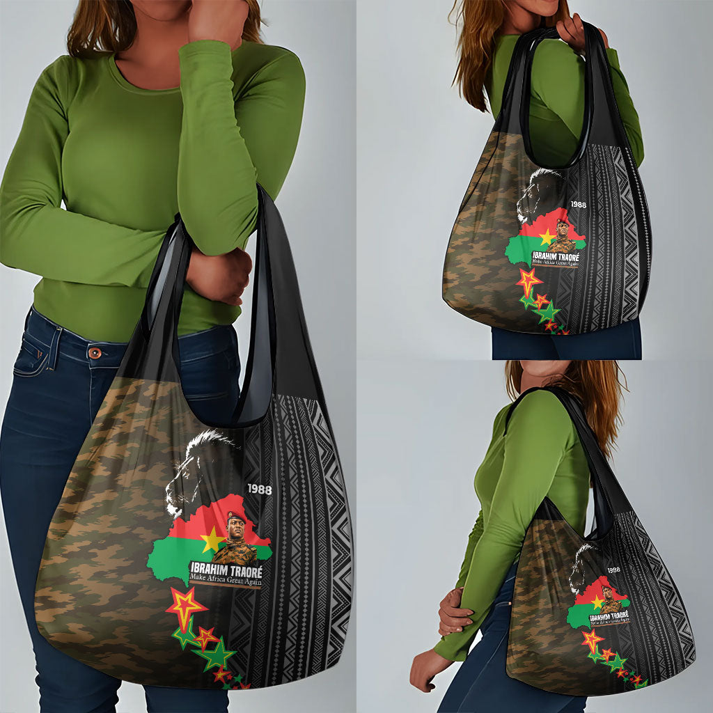 Ibrahim Traore Burkina Faso Make Africa Great Again Grocery Bag West African Patriotic Military Tribal Patterns