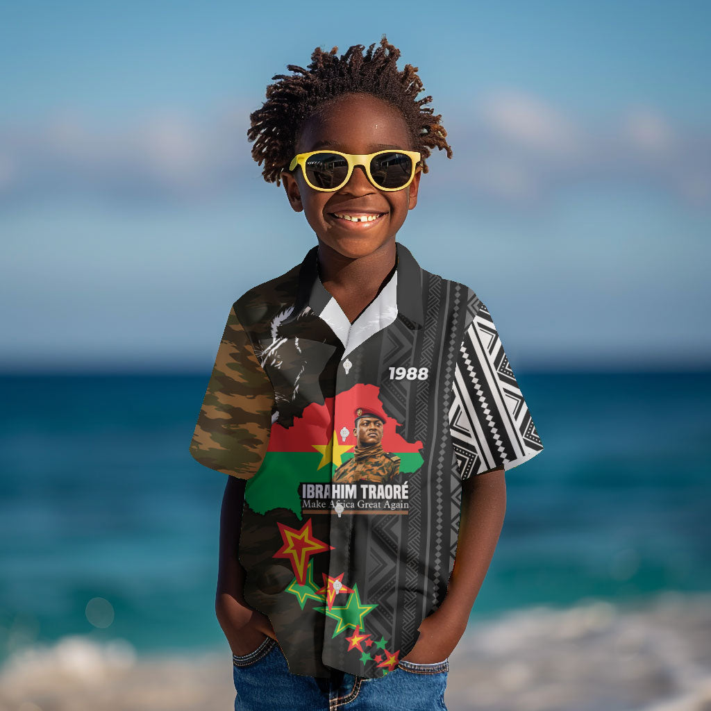 Ibrahim Traore Burkina Faso Make Africa Great Again Kid Hawaiian Shirt West African Patriotic Military Tribal Patterns