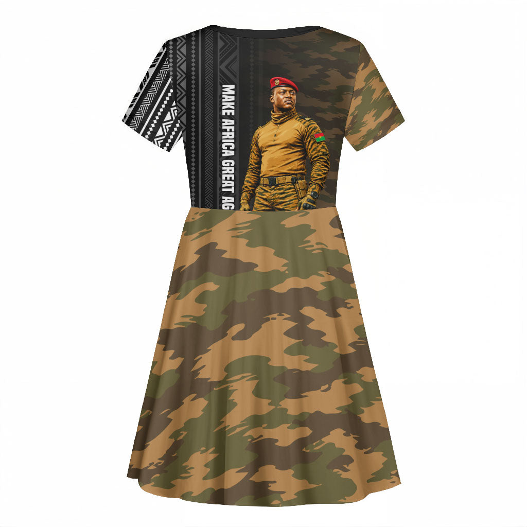 Ibrahim Traore Burkina Faso Make Africa Great Again Kid Short Sleeve Dress West African Patriotic Military Tribal Patterns