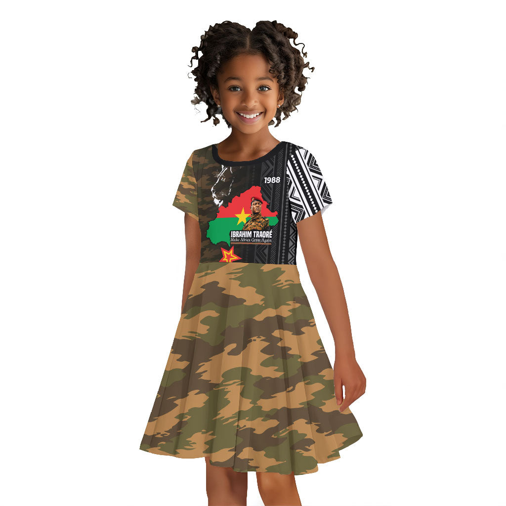 Ibrahim Traore Burkina Faso Make Africa Great Again Kid Short Sleeve Dress West African Patriotic Military Tribal Patterns
