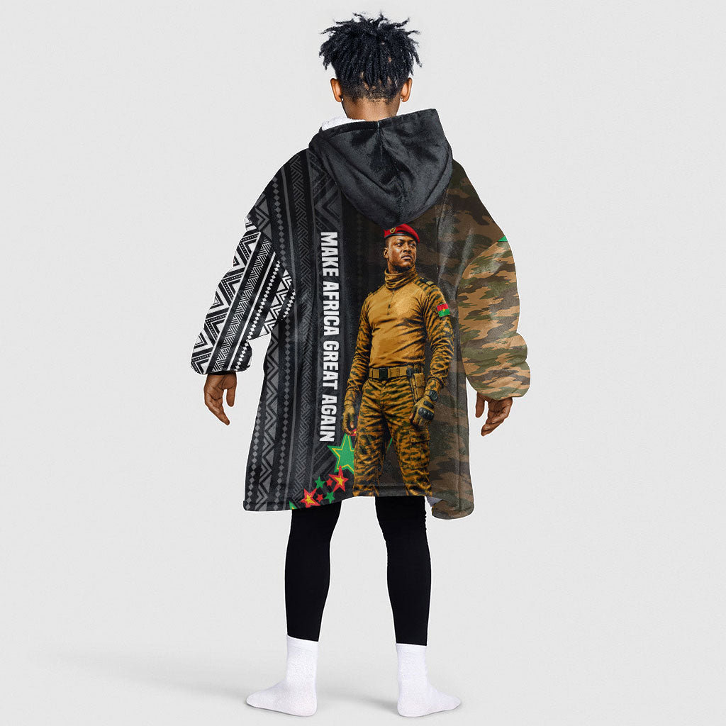 Ibrahim Traore Burkina Faso Make Africa Great Again Kid Wearable Blanket Hoodie West African Patriotic Military Tribal Patterns