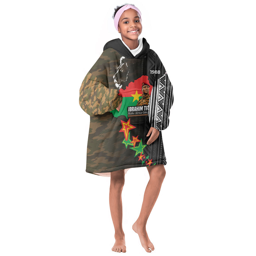 Ibrahim Traore Burkina Faso Make Africa Great Again Kid Wearable Blanket Hoodie West African Patriotic Military Tribal Patterns