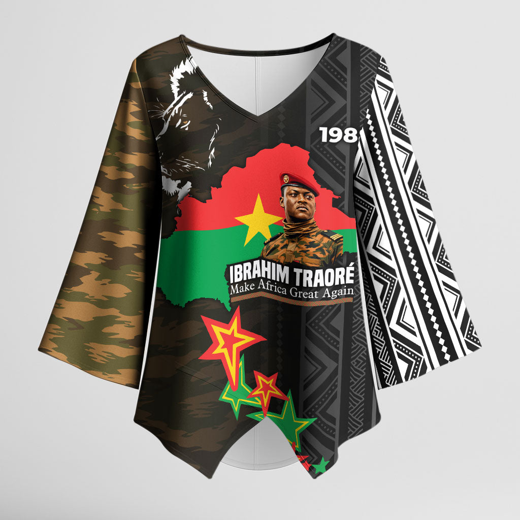 Ibrahim Traore Burkina Faso Make Africa Great Again Kimono Sleeve Blouse West African Patriotic Military Tribal Patterns