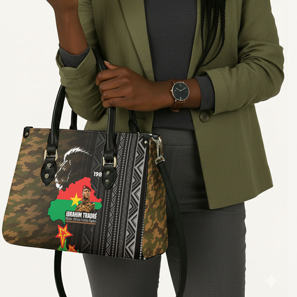 Ibrahim Traore Burkina Faso Make Africa Great Again Leather Bag West African Patriotic Military Tribal Patterns