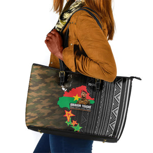 Ibrahim Traore Burkina Faso Make Africa Great Again Leather Tote Bag West African Patriotic Military Tribal Patterns