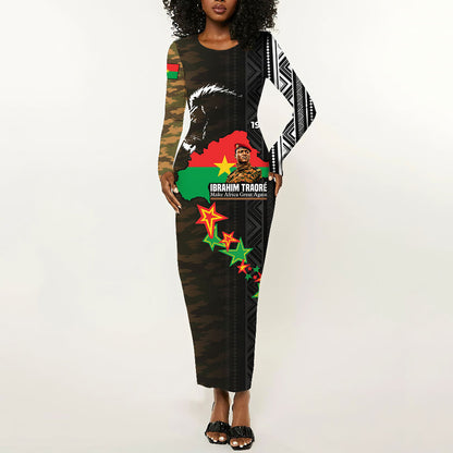 Ibrahim Traore Burkina Faso Make Africa Great Again Long Sleeve Bodycon Dress West African Patriotic Military Tribal Patterns
