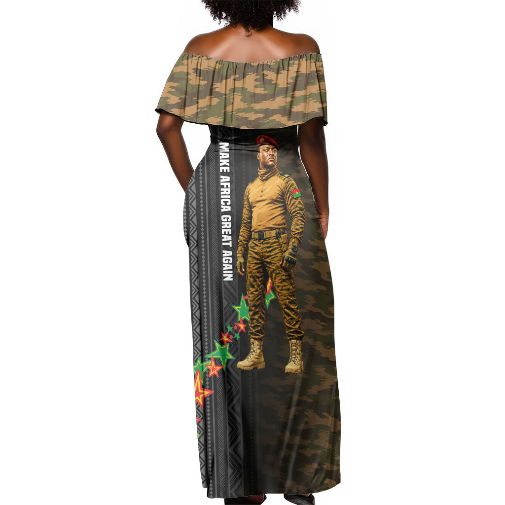 Ibrahim Traore Burkina Faso Make Africa Great Again Off Shoulder Maxi Dress West African Patriotic Military Tribal Patterns