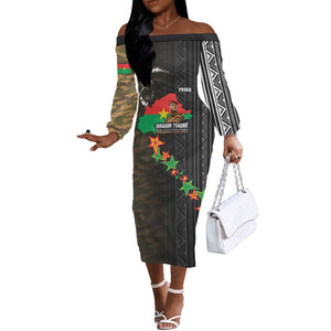 Ibrahim Traore Burkina Faso Make Africa Great Again Off The Shoulder Long Sleeve Dress West African Patriotic Military Tribal Patterns