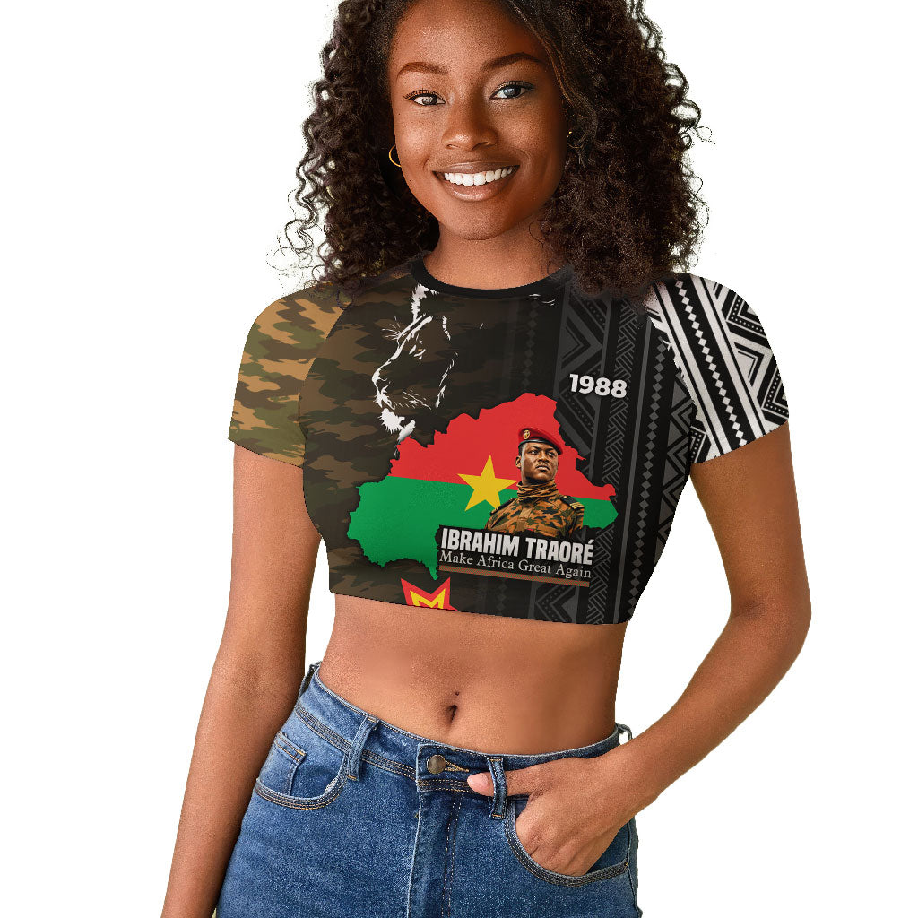 Ibrahim Traore Burkina Faso Make Africa Great Again Raglan Cropped T shirt West African Patriotic Military Tribal Patterns