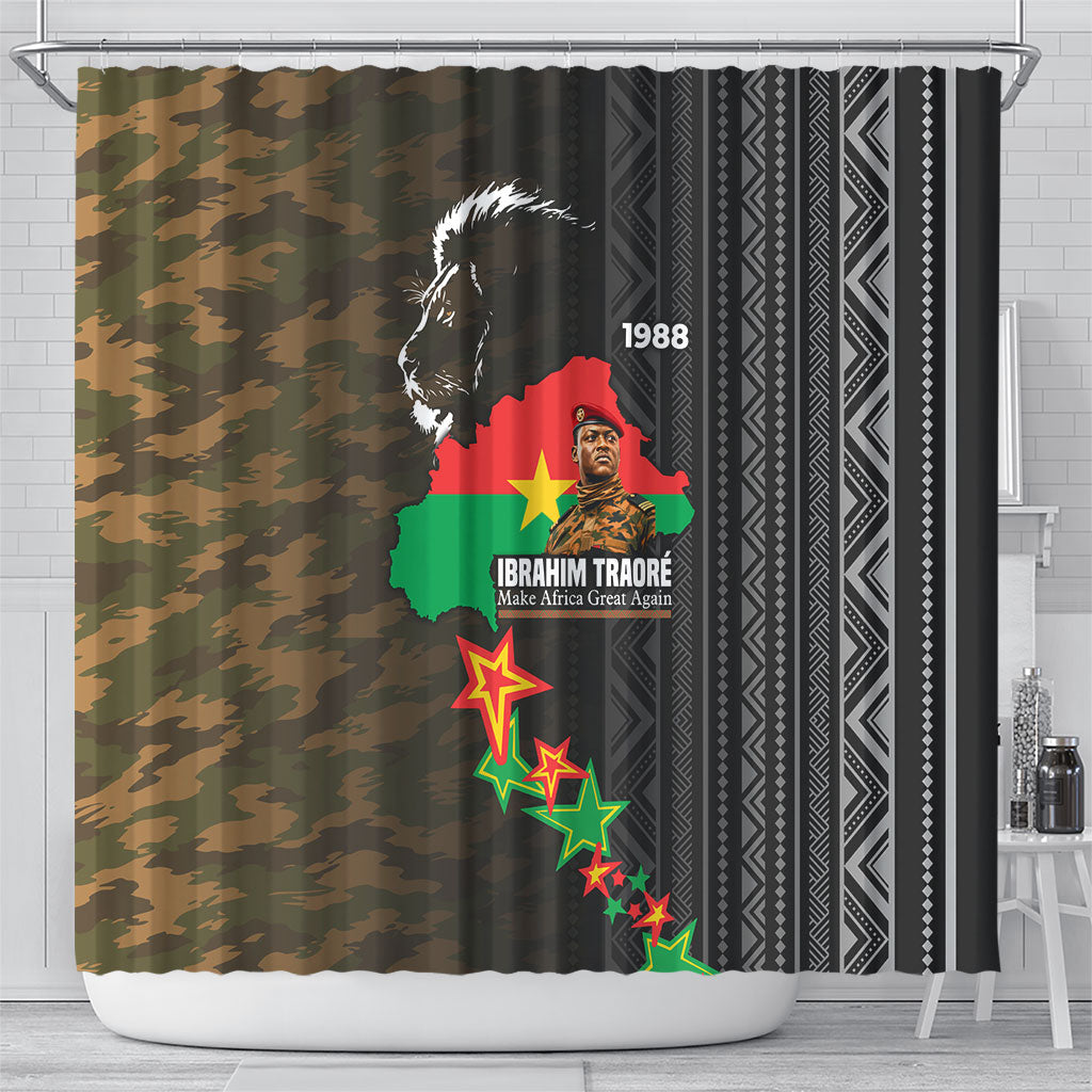 Ibrahim Traore Burkina Faso Make Africa Great Again Shower Curtain West African Patriotic Military Tribal Patterns