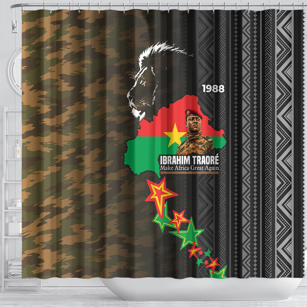 Ibrahim Traore Burkina Faso Make Africa Great Again Shower Curtain West African Patriotic Military Tribal Patterns