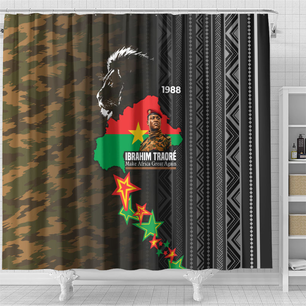 Ibrahim Traore Burkina Faso Make Africa Great Again Shower Curtain West African Patriotic Military Tribal Patterns