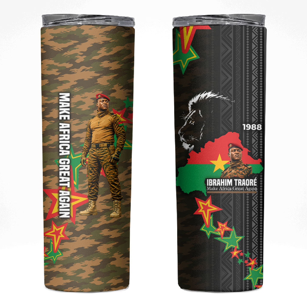 Ibrahim Traore Burkina Faso Make Africa Great Again Skinny Tumbler West African Patriotic Military Tribal Patterns