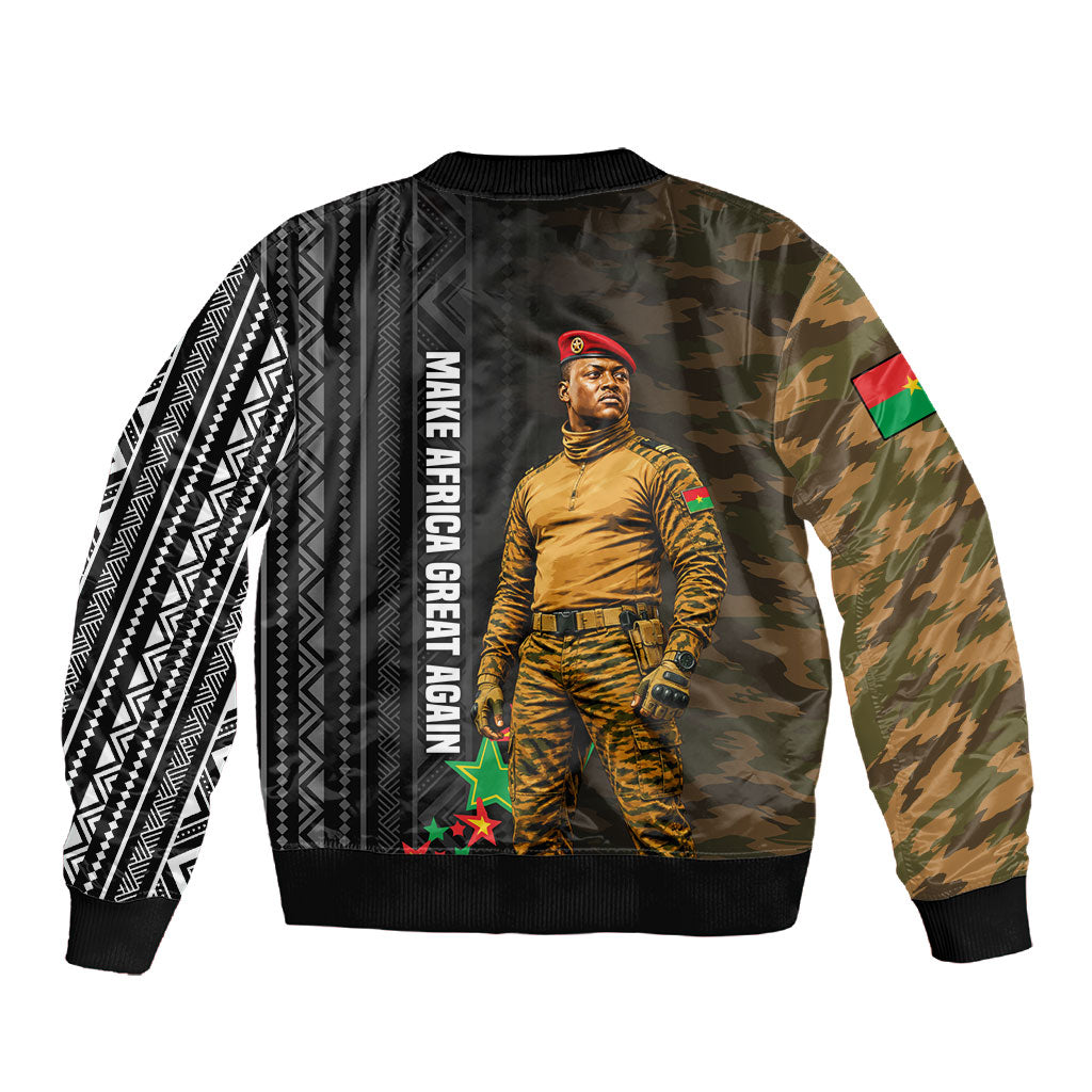 Ibrahim Traore Burkina Faso Make Africa Great Again Sleeve Zip Bomber Jacket West African Patriotic Military Tribal Patterns