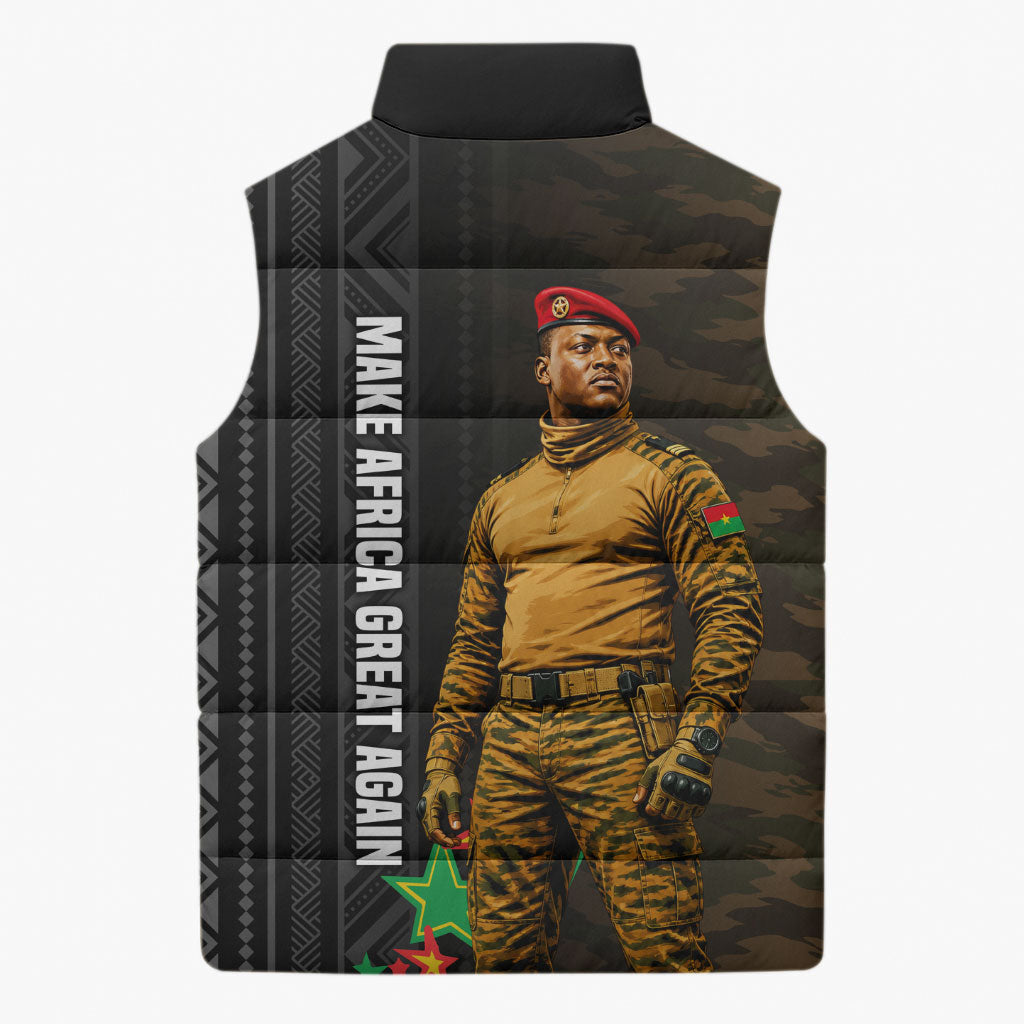 Ibrahim Traore Burkina Faso Make Africa Great Again Sleeveless Puffer Jacket West African Patriotic Military Tribal Patterns