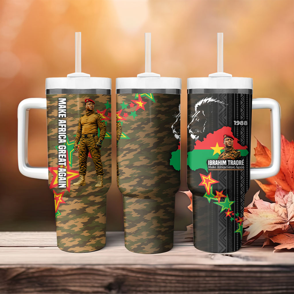 Ibrahim Traore Burkina Faso Make Africa Great Again Tumbler With Handle West African Patriotic Military Tribal Patterns