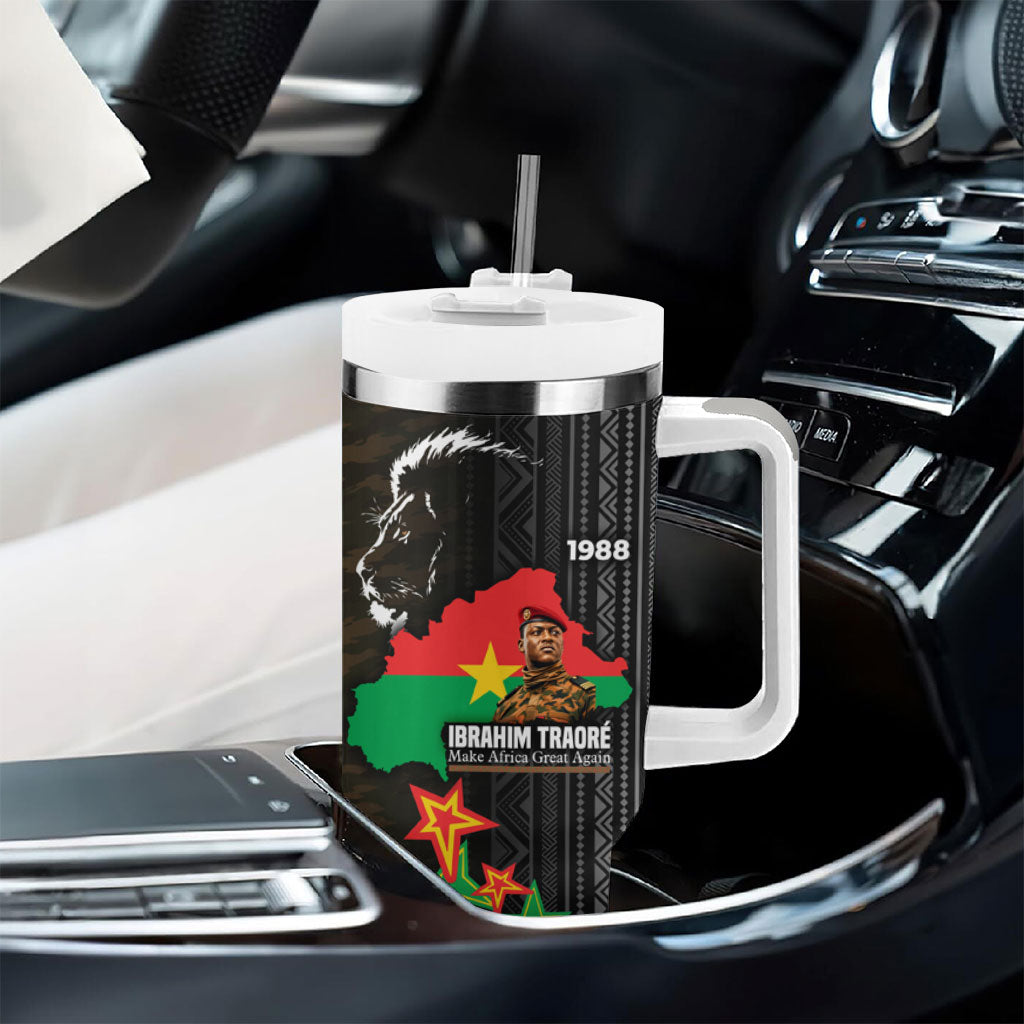 Ibrahim Traore Burkina Faso Make Africa Great Again Tumbler With Handle West African Patriotic Military Tribal Patterns