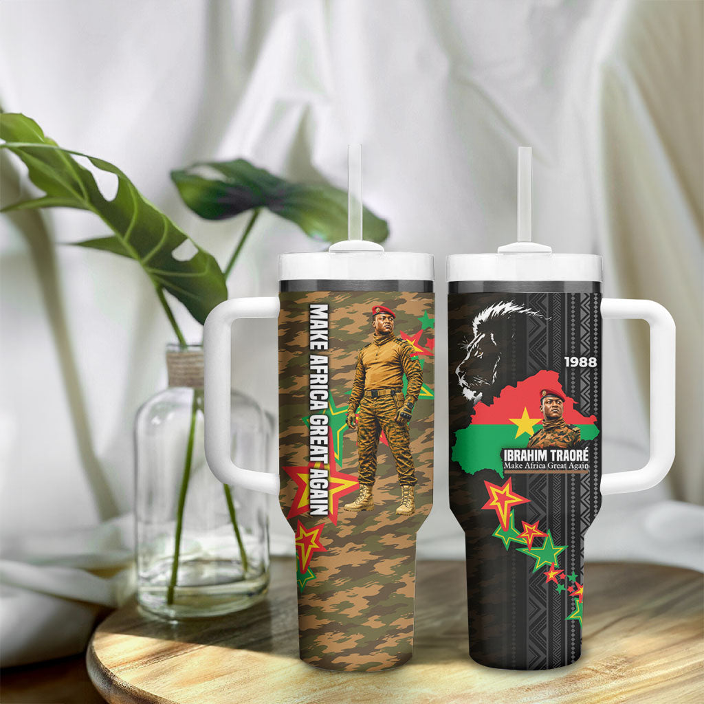 Ibrahim Traore Burkina Faso Make Africa Great Again Tumbler With Handle West African Patriotic Military Tribal Patterns