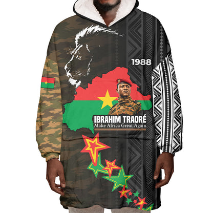 Ibrahim Traore Burkina Faso Make Africa Great Again Wearable Blanket Hoodie West African Patriotic Military Tribal Patterns