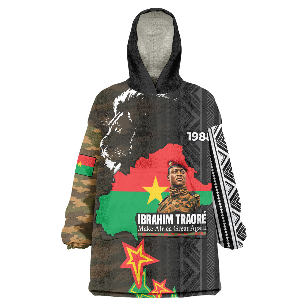 Ibrahim Traore Burkina Faso Make Africa Great Again Wearable Blanket Hoodie West African Patriotic Military Tribal Patterns